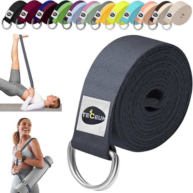 TECEUM Yoga Strap & Mat Strap – 2 IN 1 – Cotton – 6 ft 8 ft 10 ft (30+ colors) – Adjustable Non-Slip Belt for Yoga, Pilates, Stretching, Physical Therapy, Fitness & Home Workout – For Carrying Mats-GravixFit
