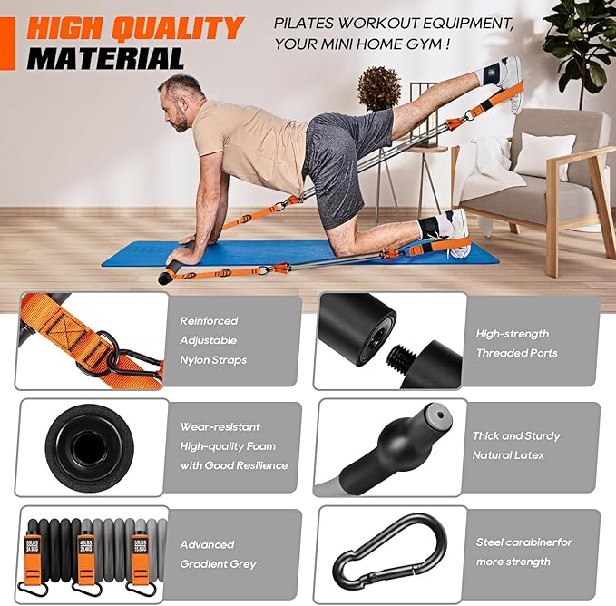 Pilates Bar Kit with Resistance Bands, Heavy Duty Pilates Equipment for Men, Strength Training Bar for Legs, Hip, Back, Arm, Abs, Chest, Shoulders, Portable Home Gym Full Body Workout Equipment-GravixFit