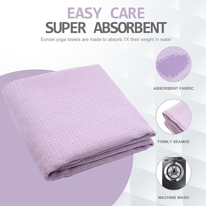 Eunzel Yoga Towel,Hot Yoga Mat Towel with Grip Dots Sweat Absorbent Non-Slip for Hot Yoga, Pilates and Workout 24" x72", Taro Purple-GravixFit
