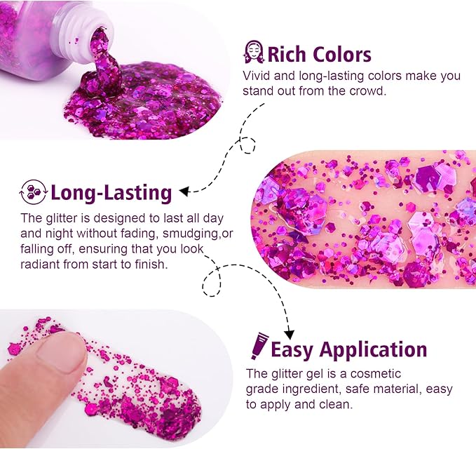 10 Colors Body Glitter,Face Glitter Makeup for Kids Women,Sparkly Chunky Hair Glitter for Eye Lip Hair Nails,Mardi Gras Glitter Makeup Face Paint,Singer Concerts Disco Rave Festival Accessories-GravixFit