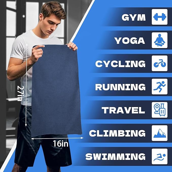 Microfiber Gym Towels for Working Out, Quickly Dry Yoga Towels for Men & Women Tennis, 16 Inch x 27 Inch, 6 Pack, Navy Blue-GravixFit