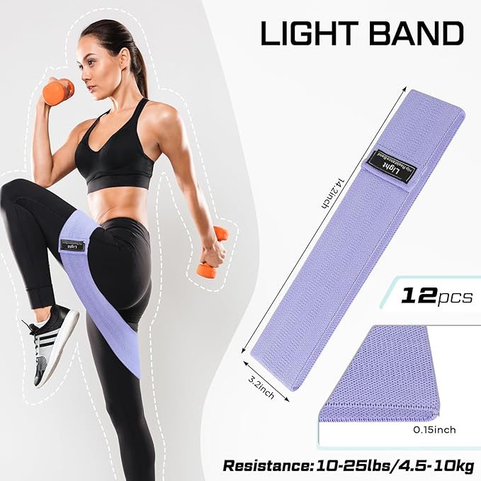 12 Pcs Fabric Resistance Bands for Working Out Booty Workout Stretch Exercise Bands Non Slip for Legs Squat Resistance Loop for Women Men Starter Butt Hip Thigh Fitness-GravixFit