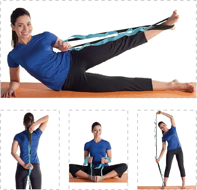 BOB AND BRAD 12 Loop Yoga Stretch Strap - Non-elastic for Stretching, Physical Therapy, Pilates, Dance, Gymnastics, and Athletic Trainers With Carry Bag-GravixFit