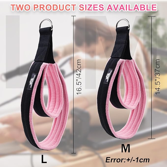 1 Pair Enhanced Pilates Double Loop Straps for Reformer, Thickened D-Ring Handle Straps, Yoga Exercise Accessories in 2 Lengths and Multicolor for Home Gym Workout-GravixFit