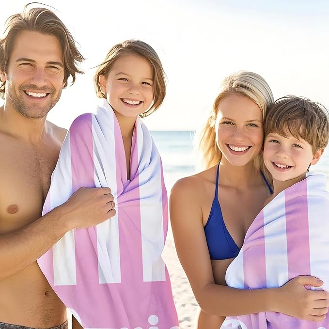 JML Personalized Beach Towel with Name, Custom Cabana Stripe Beach Towel, Customized Microfiber Pool Towel, Quick Dry & Absorbent Swim Towel for Adult,Mother's Day, Birthday, Summer Holiday,Vacation-GravixFit