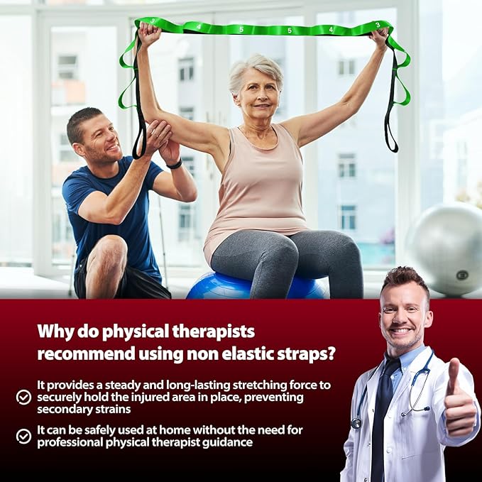 Stretching Strap with 10 Loops-Yoga Strap for Physical Therapy,Home Workout,Pilate & Flexibility Training,Non Elastic Exercise Stretch Band for Hamstring,Leg Stretcher Belt,Flexibility Fascia-GravixFit