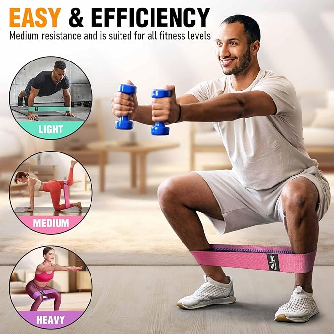 Fabric Resistance Bands for Working Out - Exercise Bands for Women and Men, Booty Bands for Legs and Glute, Yoga, Pilates, Rehab, Fitness and Home Workout-GravixFit