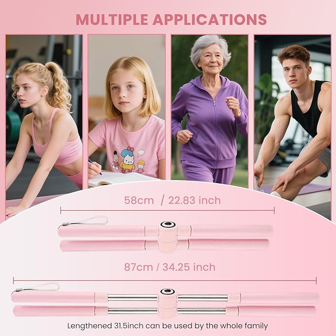 Yoga Stick, Posture Correction Stick for Women and Men, Relieve Back Pain, Upper and Lower Back Stretchers and Straighteners, 24.4-36.2 Inch Stretching Stick Neck Hump Corrector-GravixFit