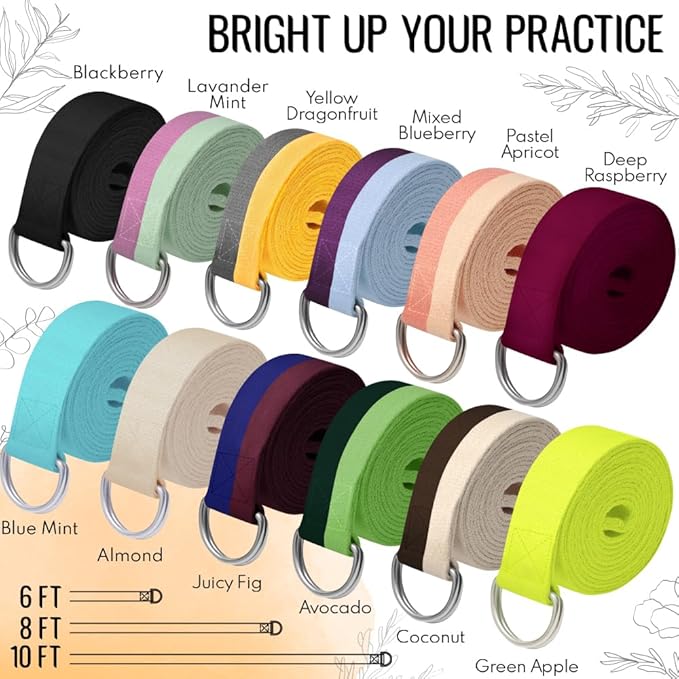 TECEUM Yoga Strap & Mat Strap – 2 IN 1 – Cotton – 6 ft 8 ft 10 ft (30+ colors) – Adjustable Non-Slip Belt for Yoga, Pilates, Stretching, Physical Therapy, Fitness & Home Workout – For Carrying Mats-GravixFit