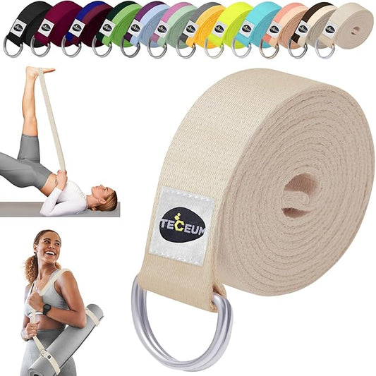 TECEUM Yoga Strap & Mat Strap – 2 IN 1 – Cotton – 6 ft 8 ft 10 ft (30+ colors) – Adjustable Non-Slip Belt for Yoga, Pilates, Stretching, Physical Therapy, Fitness & Home Workout – For Carrying Mats-GravixFit