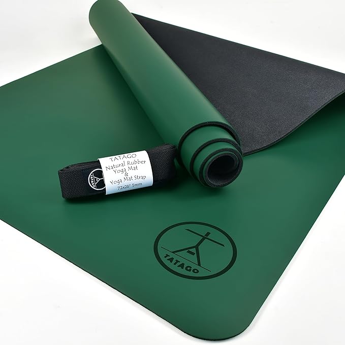 Tatago Hot Yoga Mat Non Slip-Professional Grade Natural Rubber Yoga Mat, Pliates Mat, Stretching Mat or exercise mats for home workout. Nonslip for Hot and Sweaty Classes. Includes Yoga Strap for Carrying and Stretching too.-GravixFit