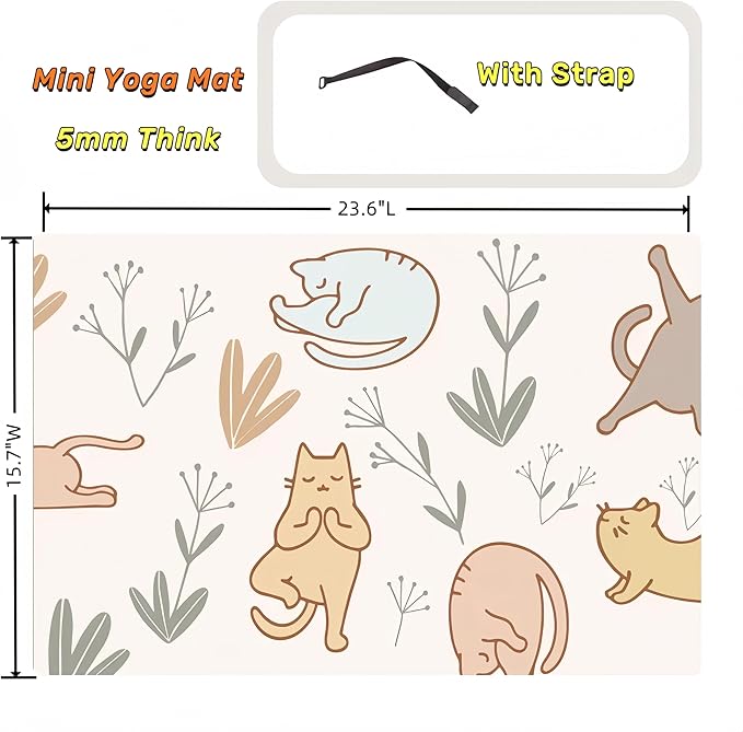 Mini Yoga Mat with Playful Cat Design, Yoga Knee Pads,Double-Sided Non-Slip, Meditation,Exercise Mat for Women&family use,White-GravixFit