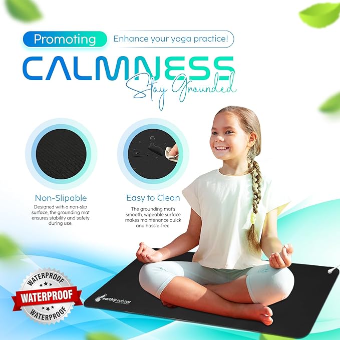 Grounding Mat for Feet, Chair & Yoga | Earthing Grounding Mat for Pain Anxiety Pain Relief, Inflammation | Spacious Grounding Pads for Sleep & Wellness | Includes Grounding Tester, Cable & Mat Tester-GravixFit