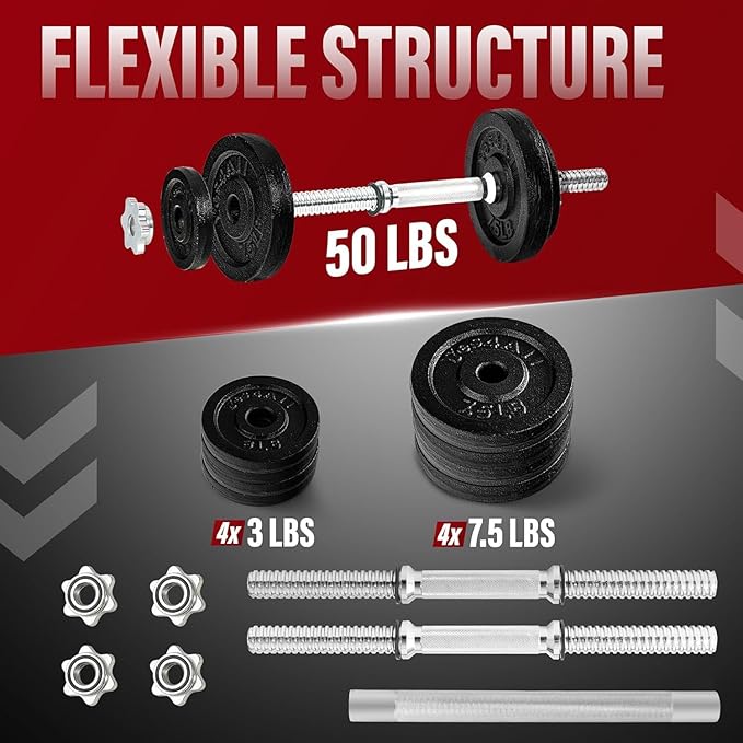 Yes4All Old School Adjustable Dumbbell Set with Weight Plates, Star Lock Collars/Connector, 40lbs to 200lbs Adjustable Weight Plates Set-GravixFit
