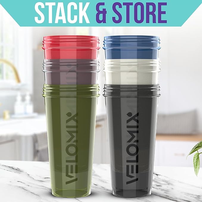 '-6 PACK- Shaker Cups for Protein Shakes 28 oz - 6x Wire Whisk | Leak Proof Protein Shaker Bottle for Protein Shakes, Shaker Bottle Pack for Pre & Post Workout (Stealth Edition)-GravixFit