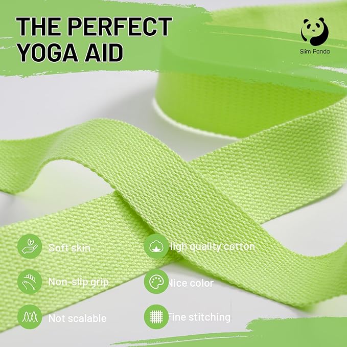 Slim Panda Yoga Strap for Stretching,Cotton Yoga Strap with Adjustable D-Ring Buckle,Non-Elastic Yoga Belt for Pilates,Gym Workouts,Physical Therapy,Improve Flexibility-GravixFit