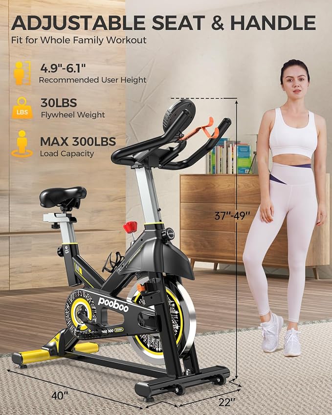 pooboo Exercise Bike, Adjustable Magnetic/Brake Pad Resistance Silent Belt Drive, Indoor Cycling Bike for Home Cardio, Fitness Stationary Bike with 350lbs/300lbs Weight Capacity &Upgraded Version Seat
