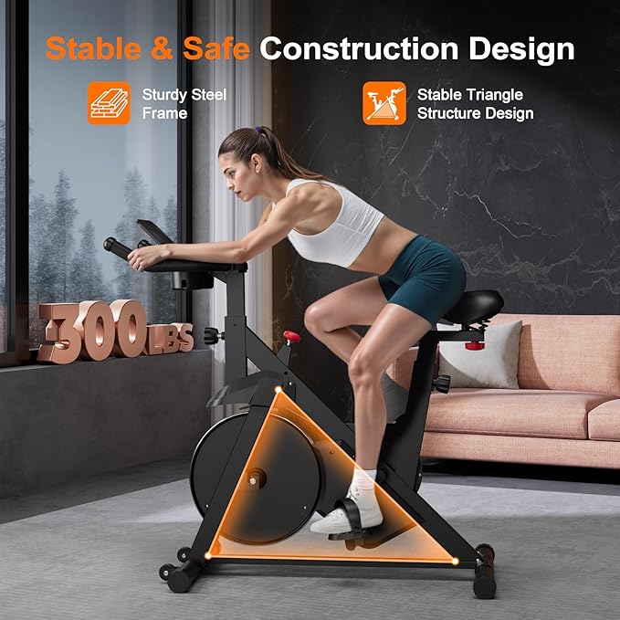 Stationary Bike, Spin Bike with 32 Levels of Adjustable Magnetic, Exercise Bike for Home with Exclusive App, Low Noise Indoor Bike, Cycling Bike with Comfortable Seat Cushion