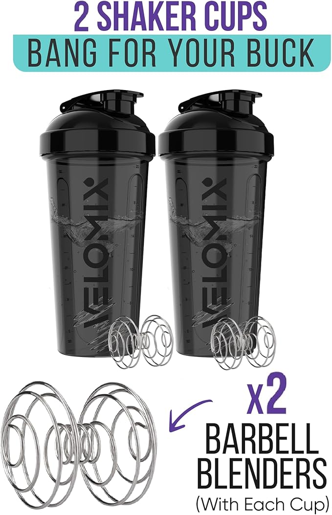 '-2 Pack- 28 oz Protein Shaker Bottles for Protein Mixes - 2x Wire Whisk | Leak Proof Shaker Cups for Protein Shakes | Protein Shaker Bottle Pack | Shakers for Protein Shakes - 2xBlack-GravixFit