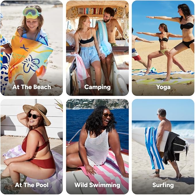 Dock & Bay Beach Towel - Quick Dry, Sand Free - Compact, Lightweight - 100% Recycled - Includes Bag - Sand to Streets - Large (160x90cm, 63x35)-GravixFit