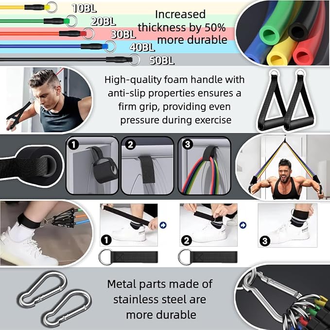 Exercise Bands Resistance Bands Set,Resistance Bands for Physical Therapy,Exercise Bands with Handles,Workout Bands Resistance for Women & Men(150 LBS)-GravixFit