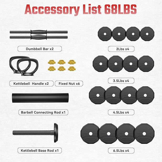FEIERDUN Adjustable Dumbbells, 40/48/68/88lbs Free Weight Set with 4 Modes, Used as Barbell, Kettlebells, Push up Stand, Fitness Exercises for Home Gym Suitable Men/Women-GravixFit