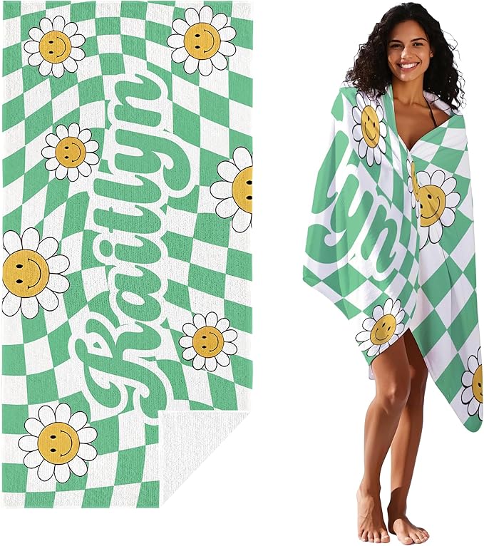 JML Personalized Beach Towel with Name, Custom Flower Beach Towel, Customized Microfiber Pool Towel, Quick Dry & Absorbent Swim Towel for Adult,Anniversary, Birthday, Summer Holiday,Vacation-GravixFit