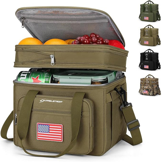 Maelstrom Tactical Lunch Box for Men, 23L Insulated Lunch Bag, Expandable Double Deck Cooler Bag, Lightweight Leakproof Tote Bag With Side Tissue Pocket, Suit For Men and Women, Khaki-GravixFit