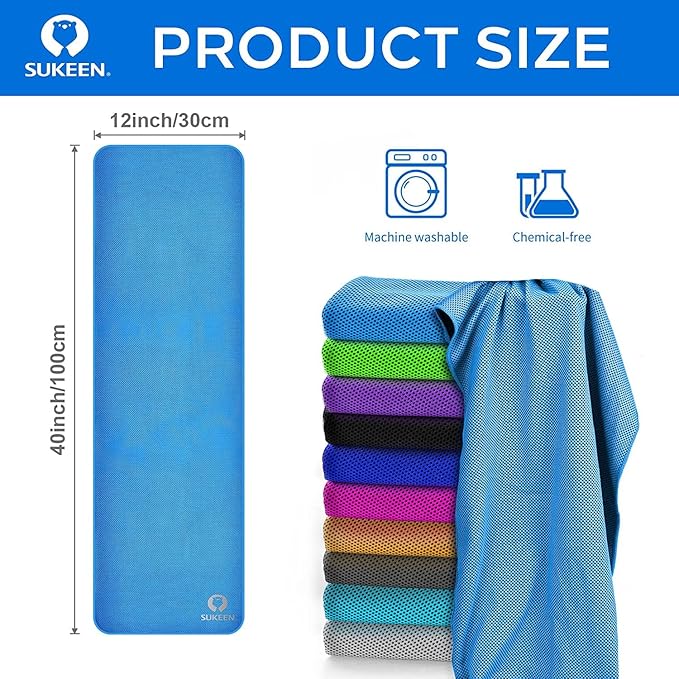 Sukeen 12 Pack Cooling Sports Towel Bulk (40"x12"), Quick-Drying Neck Cooling Wraps, Soft & Breathable Microfiber Ice Towel for Athletes, Sports Fitness Enthusiasts in Gym, Workers in Outdoor Summer-GravixFit