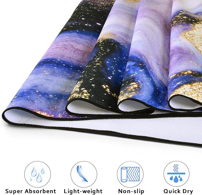 QIYI Large Yoga Mat Towel with Corner Pockets, Non Slip Sweat Absorbent Hot Yoga Towels, Soft Yoga Blankets with Travel Bag, Skidless Mat Cover for Workout, Gym, Fitness - 74"x26", Purple & Pink Grain-GravixFit