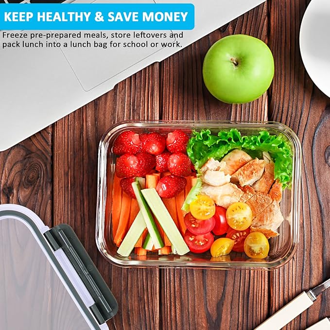 M MCIRCO [5-Packs, 30 Oz] Glass Meal Prep Containers with Snap Locking Lids Glass Food Containers,Airtight Lunch Container,Microwave, Oven, Freezer and Dishwasher-GravixFit