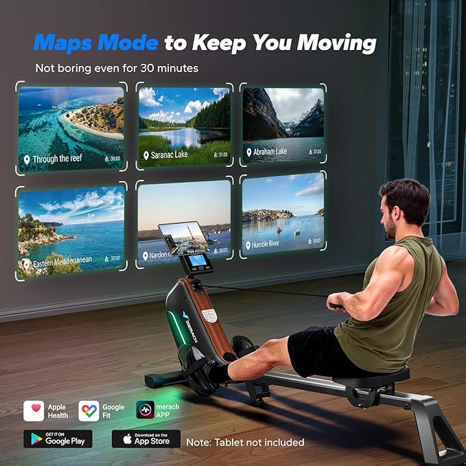 MERACH Rowing Machines for Home, Powerful Electromagnetic Row Machine with 51.2" Extended Rail, 16-Level Handle Resistance Adjustment Rower, 350 LBS Load Capacity, Ergonomic Comfort Seat, Easy Storage-GravixFit