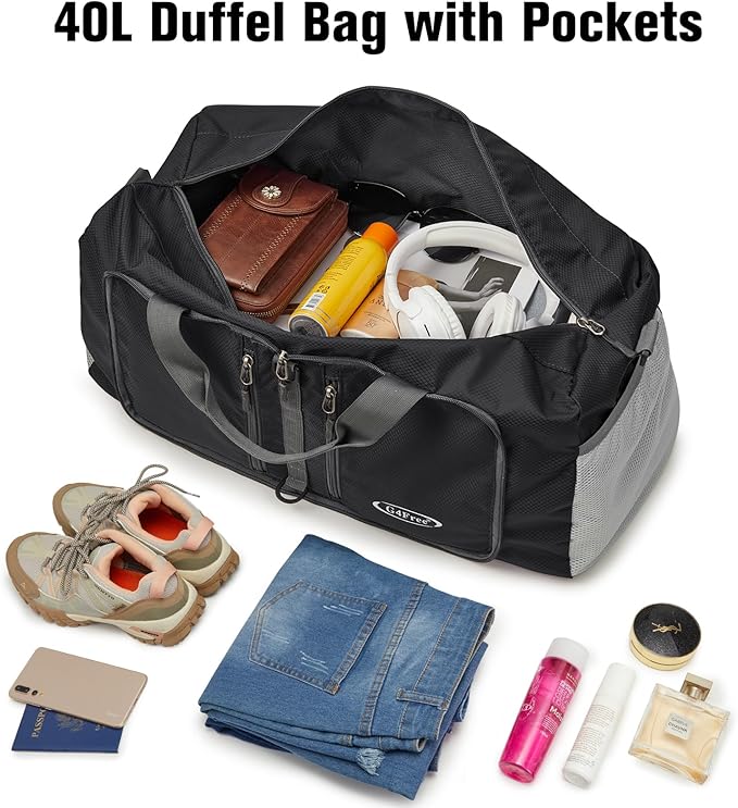 G4Free 40L/65L Foldable Duffel Bag, Water-Repellent Travel Backpack, Lightweight Carry Bag for Overnight Weekender Sports Men Women-GravixFit