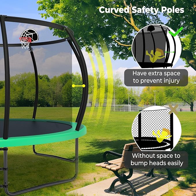 10 12 14 15 16FT Outdoor Trampolines for Kids and Adults, Pumpkin Trampoline with Curved Poles, Recreational Trampoline with Basketball Hoop and Safety Enclosure Net for Kids and Adults-GravixFit