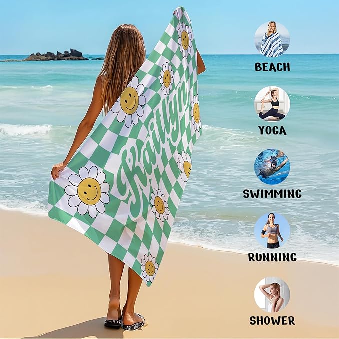 JML Personalized Beach Towel with Name, Custom Flower Beach Towel, Customized Microfiber Pool Towel, Quick Dry & Absorbent Swim Towel for Adult,Anniversary, Birthday, Summer Holiday,Vacation-GravixFit