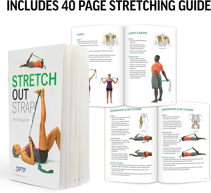 OPTP The Original Stretch Out Strap with Exercise Book, for Flexibility and Mobility Exercises. Stretch Out Straps for Physical Therapy, Yoga Stretching Strap and Knee Therapy Strap. Made in the USA-GravixFit