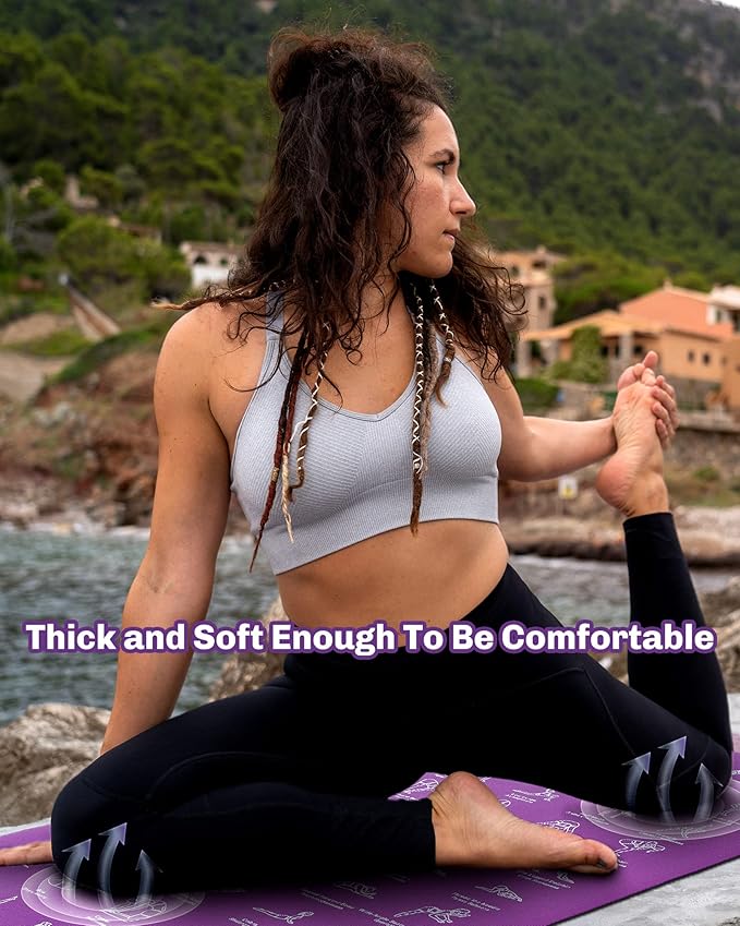 Instructional Travel Yoga Mat with 75 Poses & Exercises - Non-slip Exercise Mat for Home Workout, Includes Carrying Bag - Perfect for Beginners, 68"x24"x0.25"-GravixFit