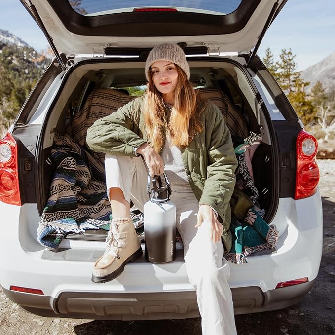 Insulated Water Bottle 64oz,Triple Wall Vacuum Stainless Steel(Dishwasher Safe),Leak Proof & Non-BPA,Flask Jug with Paracord Handle & Straw Spout Lids Sports-GravixFit