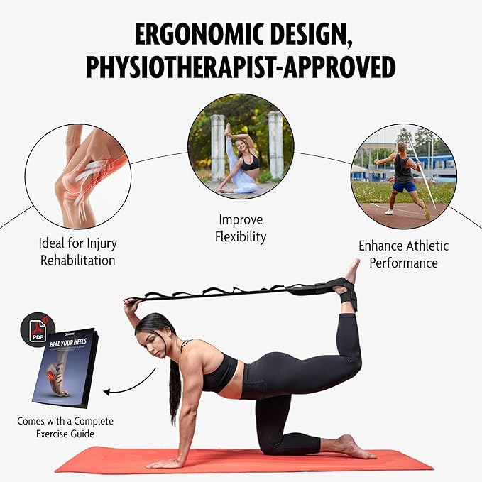 DMoose Fitness Foot & Calf Stretcher with Adjustable Padded Stretching Strap for Plantar Fasciitis, Hamstring, Heel Spurs and Achilles Tendonitis Relief - Yoga Leg Stretch Strap for Flexibility-GravixFit