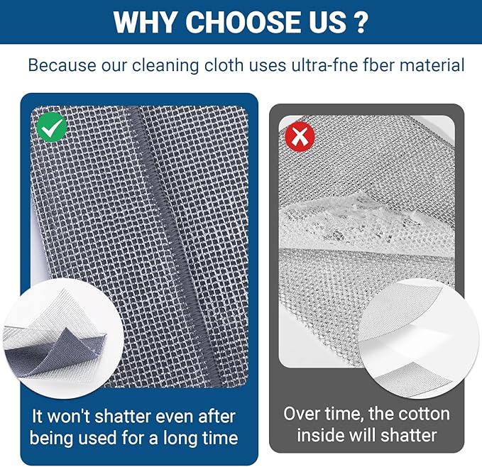 10 Pcs New Upgrade 3-Layer Non Scratch Wire Dishcloth,Wire Dishwashing Rag, Non-Scratch Wire Dishwashing Rags for Wet and Dry, Kitchen Cleaning Dish Rags for Cookware,Sinks, Dishes, Stove-GravixFit