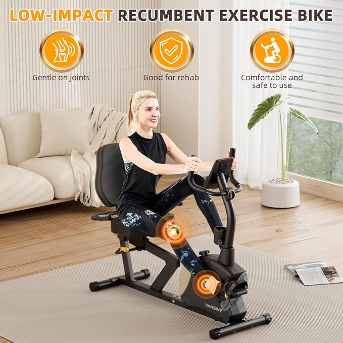 VANSWE Recumbent Exercise Bike, Recumbent Stationary Bikes for Home 400 LBS Weight Capacity, Exercise Bike for Home Seniors with Smart App and Bluetooth Connectivity, LED Display, Pulse Handle-GravixFit