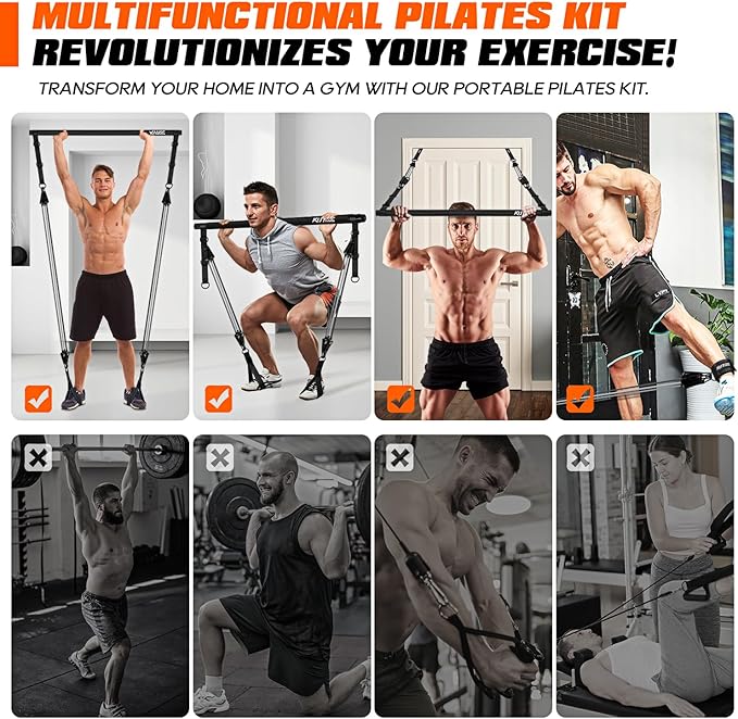 Pilates Bar Kit with Resistance Bands, Heavy Duty Pilates Equipment for Men, Strength Training Bar for Legs, Hip, Back, Arm, Abs, Chest, Shoulders, Portable Home Gym Full Body Workout Equipment-GravixFit