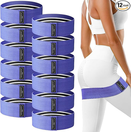 12 Pcs Fabric Resistance Bands for Working Out Booty Workout Stretch Exercise Bands Non Slip for Legs Squat Resistance Loop for Women Men Starter Butt Hip Thigh Fitness-GravixFit