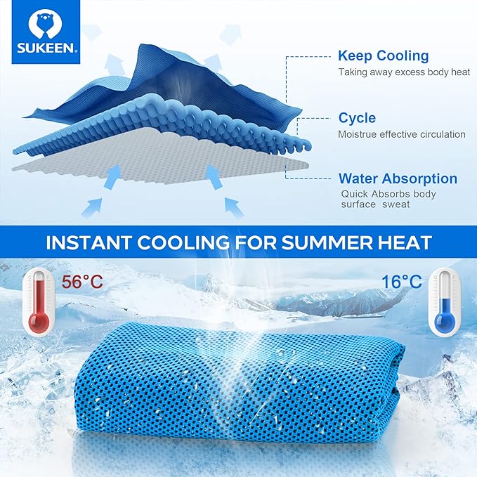 Sukeen Cooling Towel,Instant Evaporative Cooling for Sports,Yoga,Golf,Gym,Neck,Workout and More(40”x 12”)-GravixFit