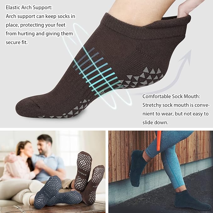 Hylaea Unisex Non Slip Socks with Grip for Yoga, Hospital, Pilates, Barre | Ankle, Cushioned-GravixFit