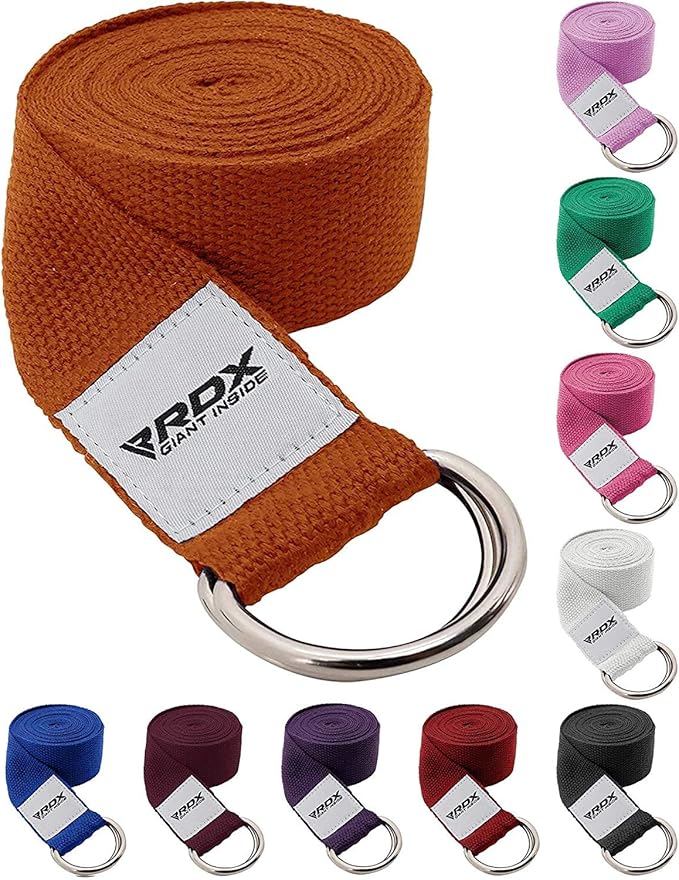RDX 8ft Yoga Strap with D-Ring Buckle, Durable Polyester Cotton Adjustable Belts for Stretching Pilates Dance Gymnastics General Fitness Holding Poses Flexibility Physical Therapy, Home Gym Workout-GravixFit