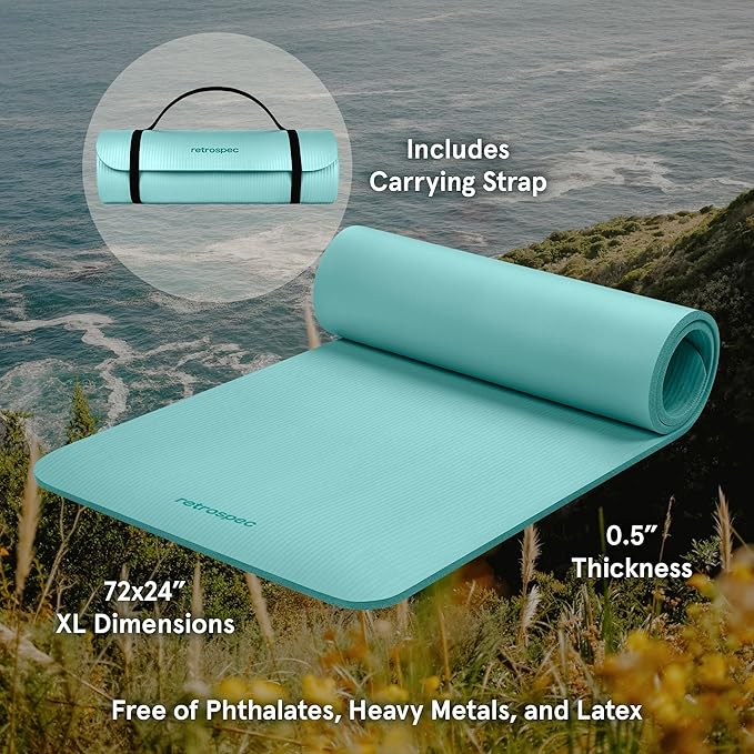 Retrospec Solana Yoga Mat 1/2" Thick w/Nylon Strap for Men & Women - Non Slip Exercise Mat for Yoga, Pilates, Stretching, Floor & Fitness Workouts-GravixFit