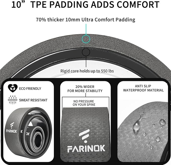 Yoga Wheel for Back Pain Relief, Back Roller Wheel with Extra Cushion, Wider & Thickest Foam, Stretches and Strengthens Core Muscles-GravixFit