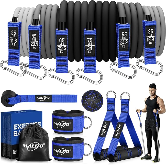 WALITO Resistance Bands Set - Exercise Bands with Handles, Door Anchor, Legs Ankle Straps, for Heavy Resistance Training, Physical Therapy, Muscle Training, Yoga, Home Workouts-GravixFit