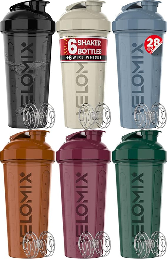 '-6 PACK- 28 oz Protein Shaker Bottle for Protein Mixes - 6x Wire Whisk | Leak Proof Shaker Cups for Protein Shakes | Protein Shaker Bottle Pack | Protein Shake Cup (Earth Tones Collection)-GravixFit